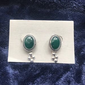 Sterling silver earrings w green cabochon stones